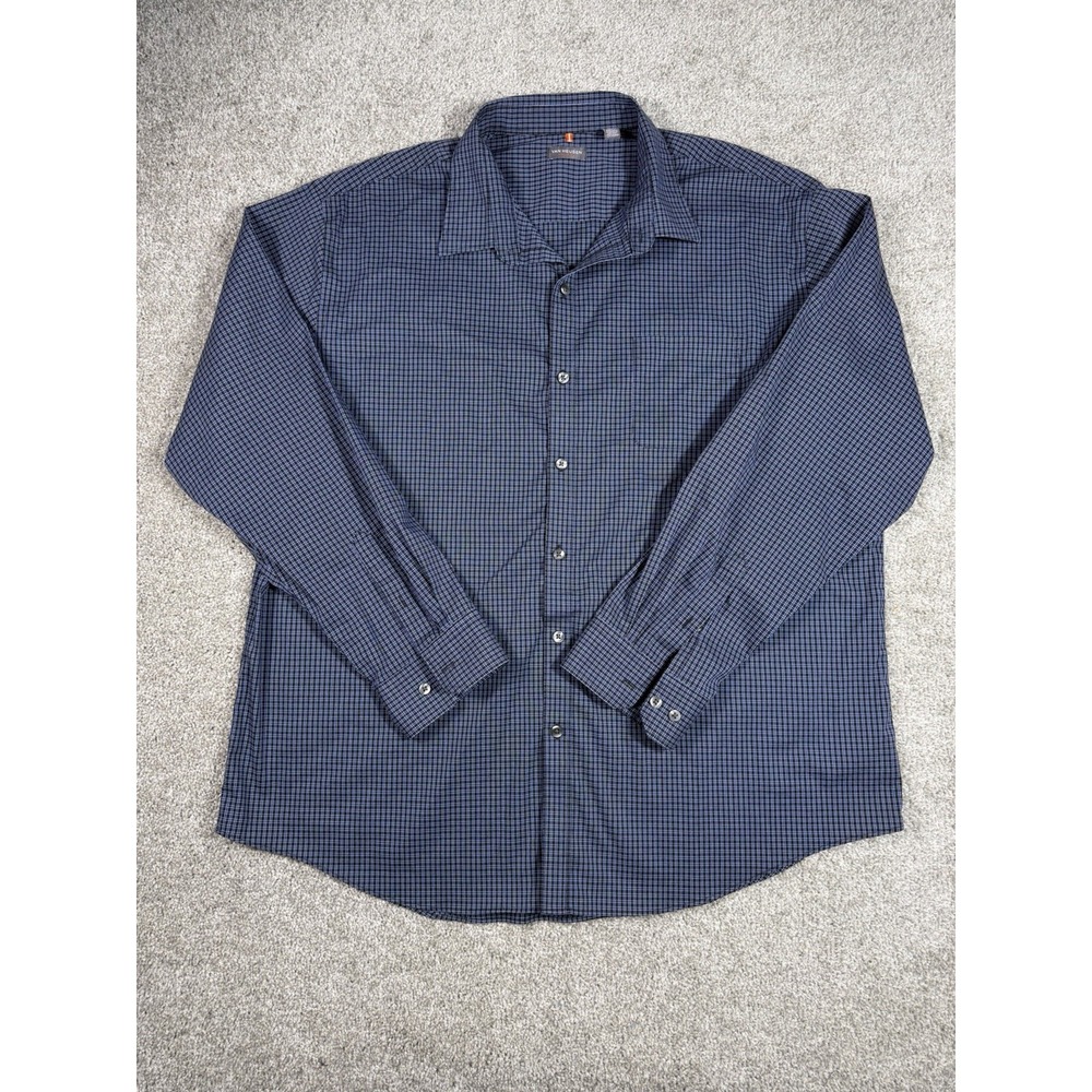 Camisa Van Heusen Traveler Hombre Azul Cuadros Manga Larga Talla XXL 18-18.5